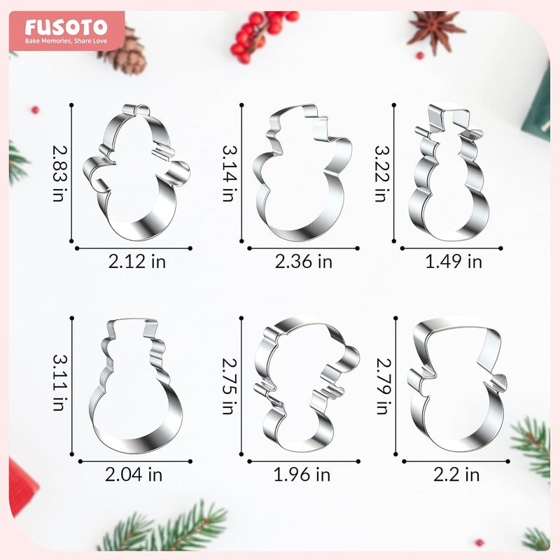 FUSOTO 6PCS Snowman Cookie Cutter Set, Christmas Cookie Cutters, Holiday Shaped Biscuit Molds, Stainless Steel Baking Supplies for Homemade Cookies, Christmas Snowman - Image 3